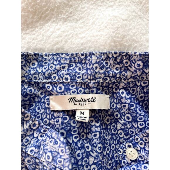 Women’s Madewell Top Blue Floral 1/2 Button Up Long Sleeve Popover Blouse M - Picture 6 of 6